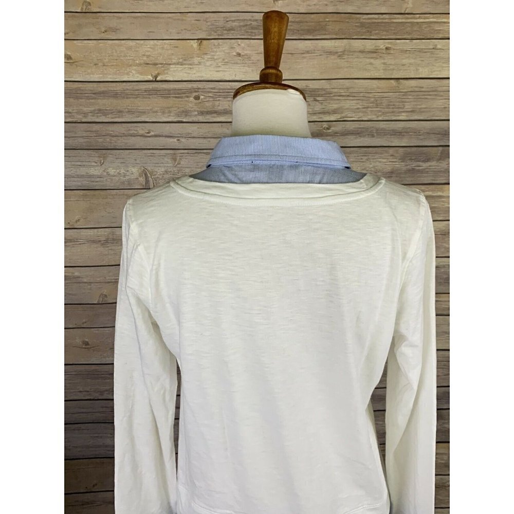 Tommy Hilfiger Womens Small Layered Top Collared Blue White Long Sleeve Blouse - Picture 6 of 9